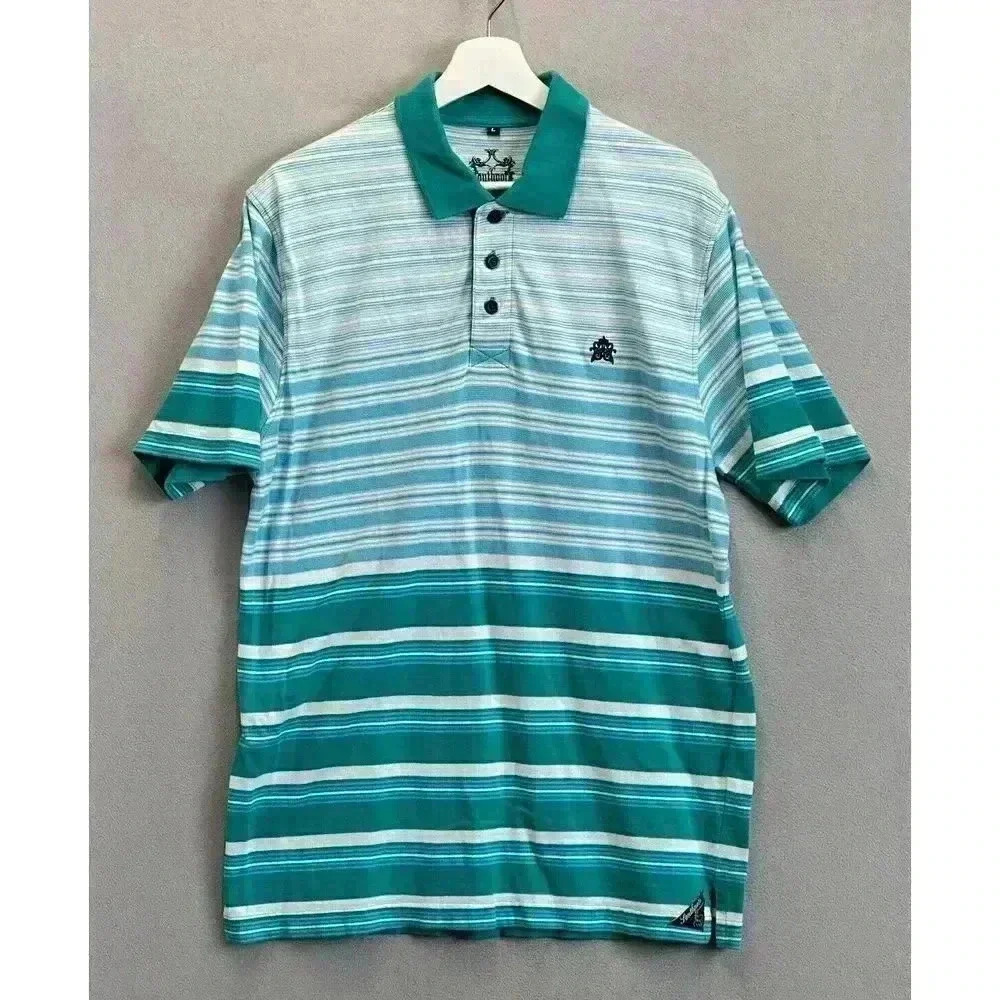 South Pole‎ Men's Large Multicolor Striped Short Sleeve Cotton Button Polo Shirt